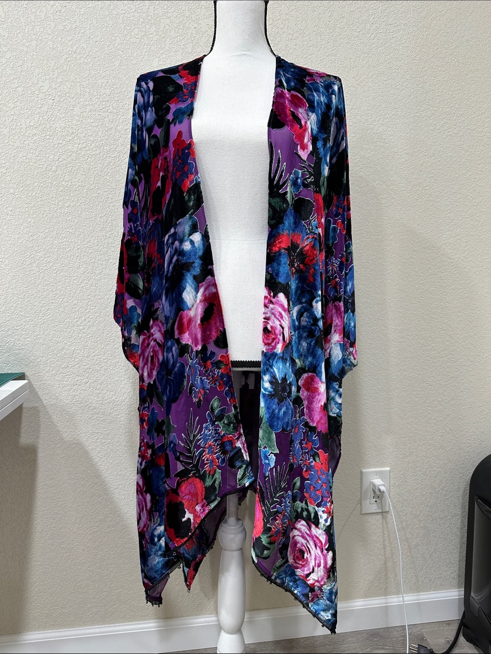 Johnny Was Burnout Velvet and Silk Shawl - Purple, Blue & Pink